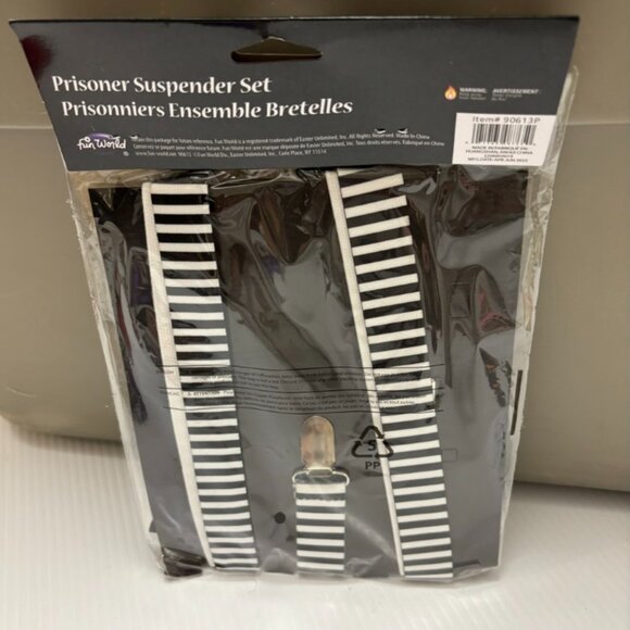 Convict Jailbird Prisoner White Black Suspender 3 Pc Halloween Accessory Kit - Picture 5 of 5